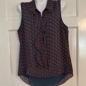CAbi Blue Ruffled Tie Front Blouse